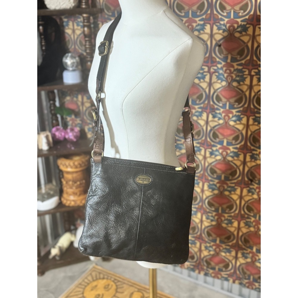 VintageFossil Leather Crossbody Bag Brown Black Authentic Everyday Purse Handbag